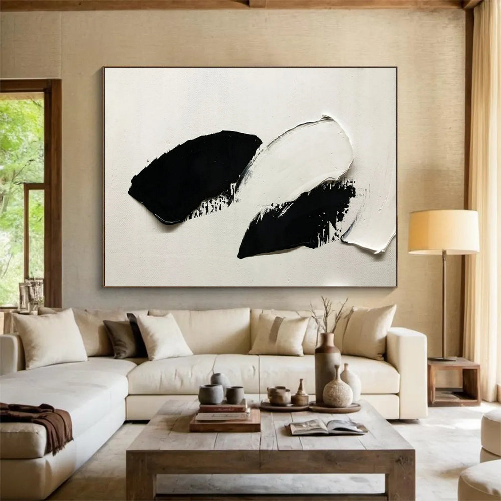 “Bold Black - White Strokes” - Black, White Abstract Minimalist Painting On Canvas PS0710