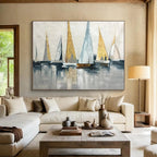 “Gold - Accented Sailboat Abstract” Abstract Painting On Canvas DKS169