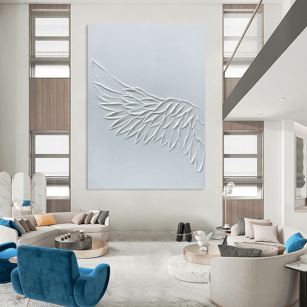 “White Textured Wing” - White, Sculptural Abstract Painting On Canvas PT1485