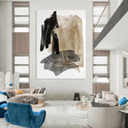 “Black, Beige, and Grey: Minimalist Abstract with White Lines” - Modern Calligraphic Art On Canvas PT0969