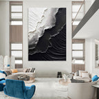 “Black & White Textured Abstraction” - Minimalist, Textural Painting On Canvas PT1475