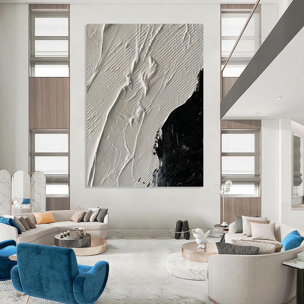 “Black - White Textured Abstract” - Minimalist Abstract Painting On Canvas PT1328