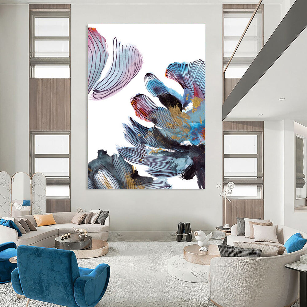 “Colorful Floral Abstraction” - Vibrant Petals with Gold Accents Painting On Canvas DS199