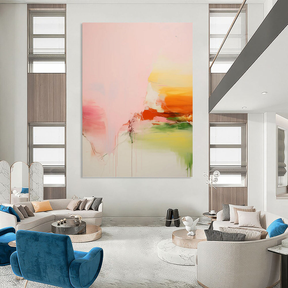 “Pink, Orange, and Green Abstract” - Colorful Drip Painting On Canvas PT0991