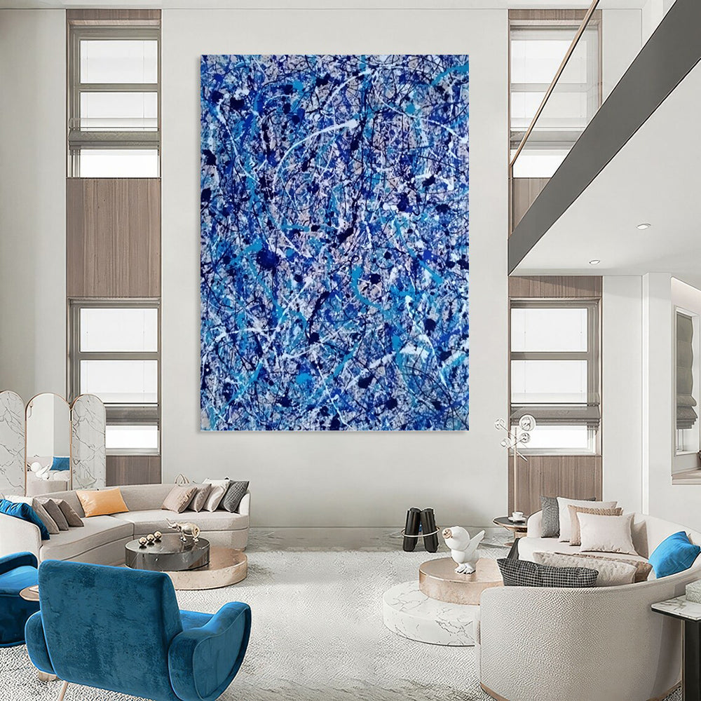 “Blue and White Drip Abstract” - Action - Inspired, Dynamic Painting On Canvas PT1560