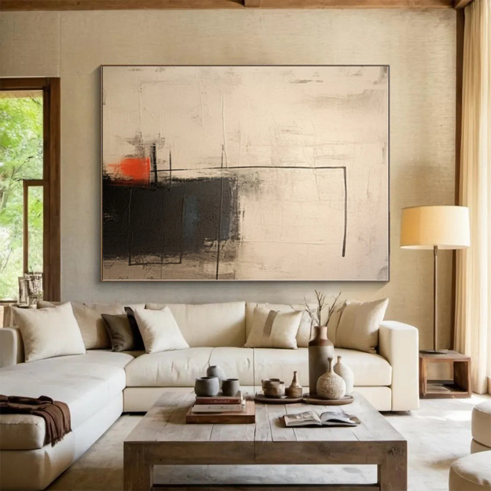 “Black - Gray - Red Minimalist Forms” - Black, Gray, Red Abstract Painting On Canvas PS0527