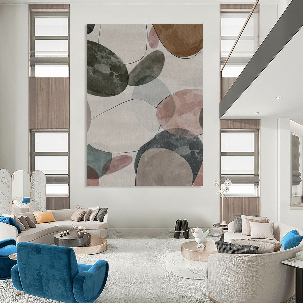 “Colorful Oval Overlaps” - Watercolor - Style Abstract Painting On Canvas PT1157