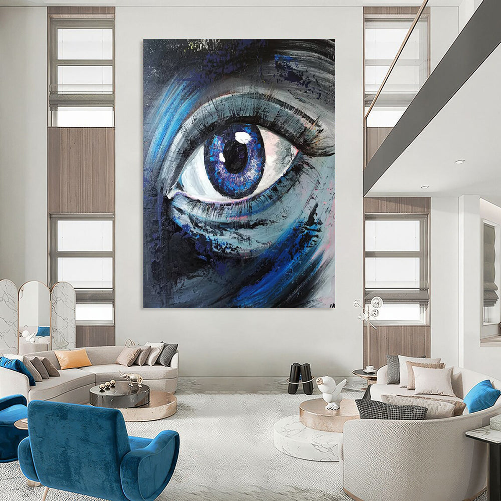 “Expressive Blue Eye Portrait” - Impressionistic Oil Painting On Canvas PT2187