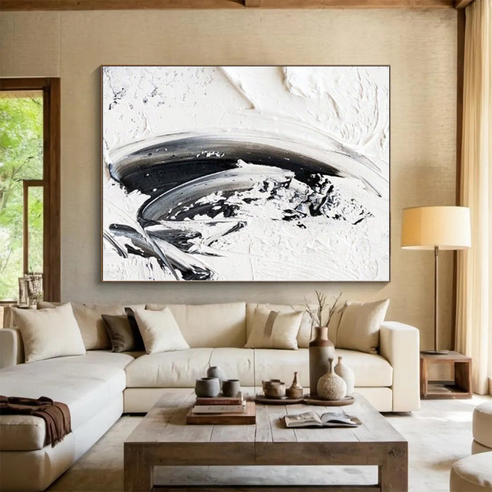“Subtle Black - White Abstract Swirls” - Minimalist Abstract Painting On Canvas PS0242