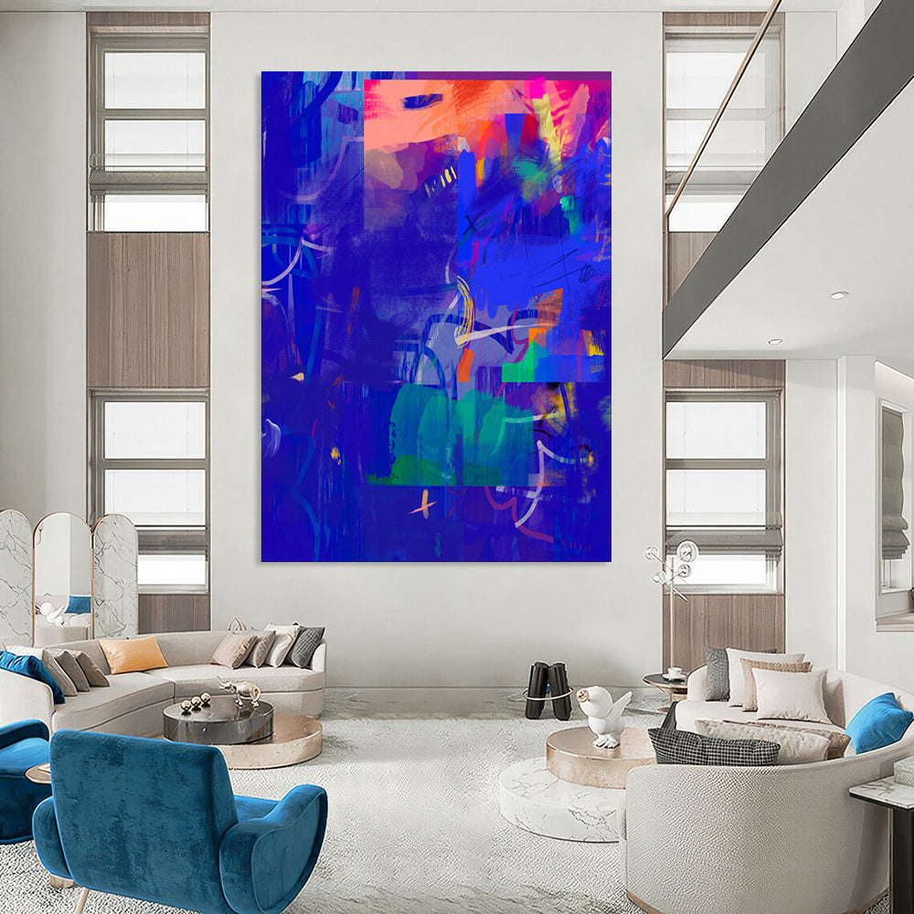 “Deep Blue - Colorful Abstract Mosaic” - Abstract Painting On Canvas PT2007