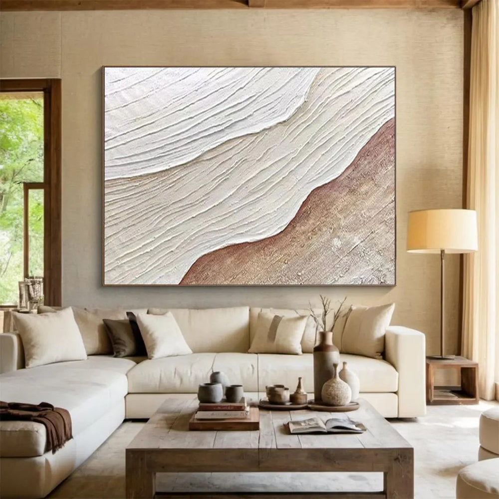 “Textured White - Brown Waves” - Relief - Like Painting On Canvas PT1553