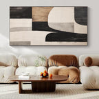 Black, White, Gray, Brown with Curved Geometric Shapes "Organic Geometry" Abstract Painting On Canvas PS1371