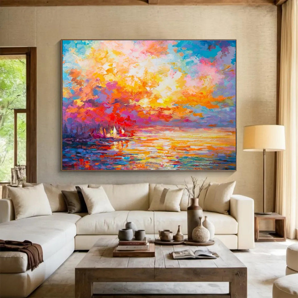 “Vibrant Sunset Abstract” - Impressionistic Landscape Painting On Canvas DKS409