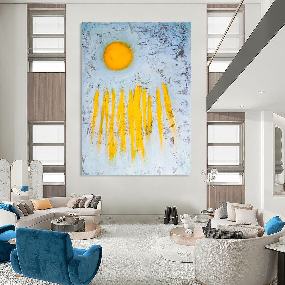 “Yellow Sun and Rays” - Abstract Landscape Painting On Canvas PT2377