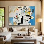 White Village, "Mediterranean Hues" – Modernist Architectural Painting On Canvas PS0882