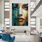 Blue & Gold Abstract Portrait, Klimt - Inspired Ornamentation, Portrait Painting On Canvas PT2132