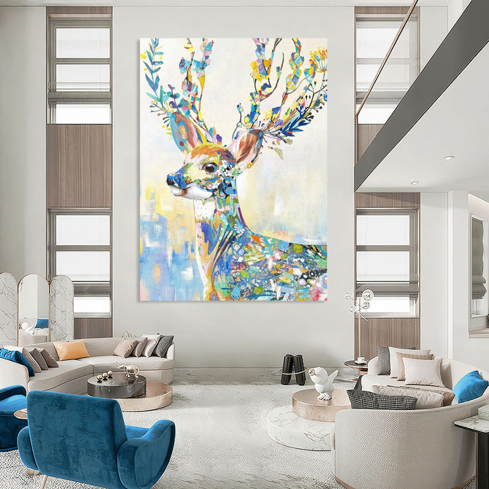 “Colorful Floral Deer” - Whimsical Pop - Art Painting On Canvas PT2209