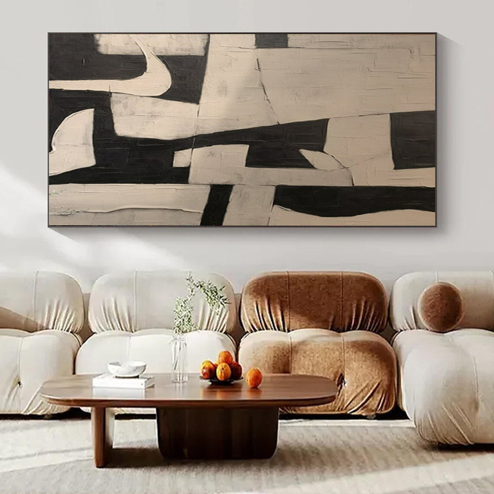 Black and White Geometric, "Monochrome Structure" – Abstract Geometric Painting On Canvas PS0977