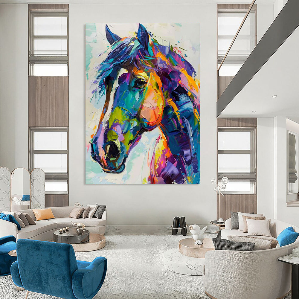 Colorful Horse Portrait Textured Painting On Canvas DS086