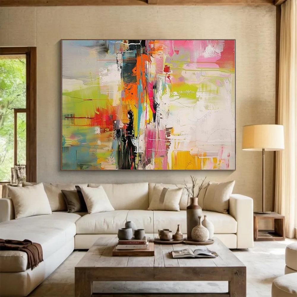 “Rainbow Abstract Energy” - Multicolor Abstract Expressionist Painting On Canvas PS0697