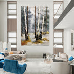 “White - Brown Winter Birch Forest” - Impressionist Landscape Painting On Canvas PT1276