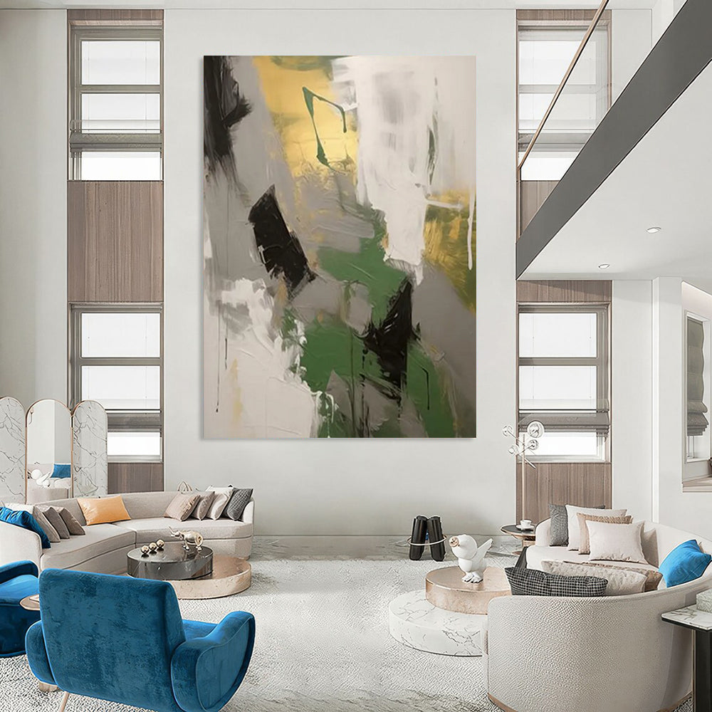 Green - Gray - Gold Abstract Dynamics Painting On Canvas DS115
