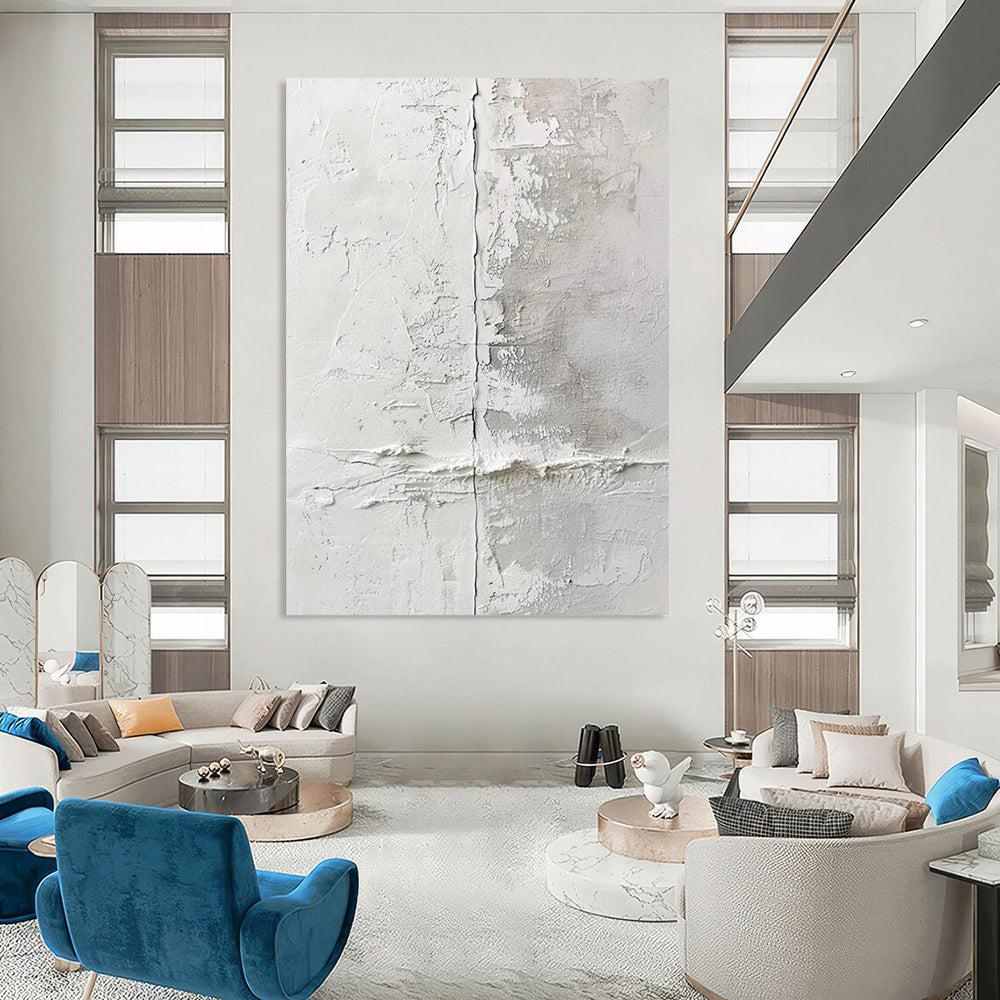 White - Gray Textured Wall Abstract Painting On Canvas DS066