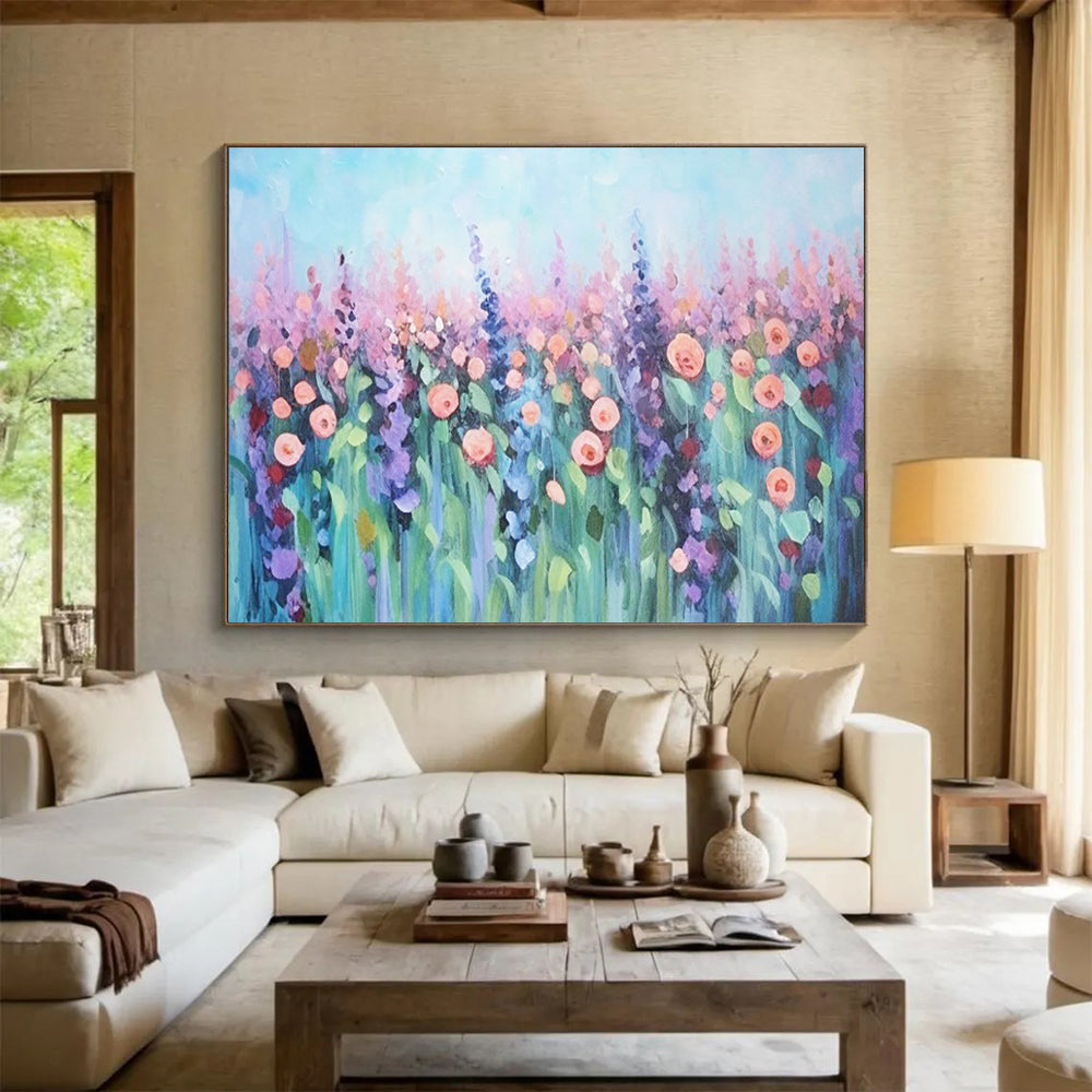 “Pastel Flower Field” - Impressionistic Floral Painting On Canvas PT229