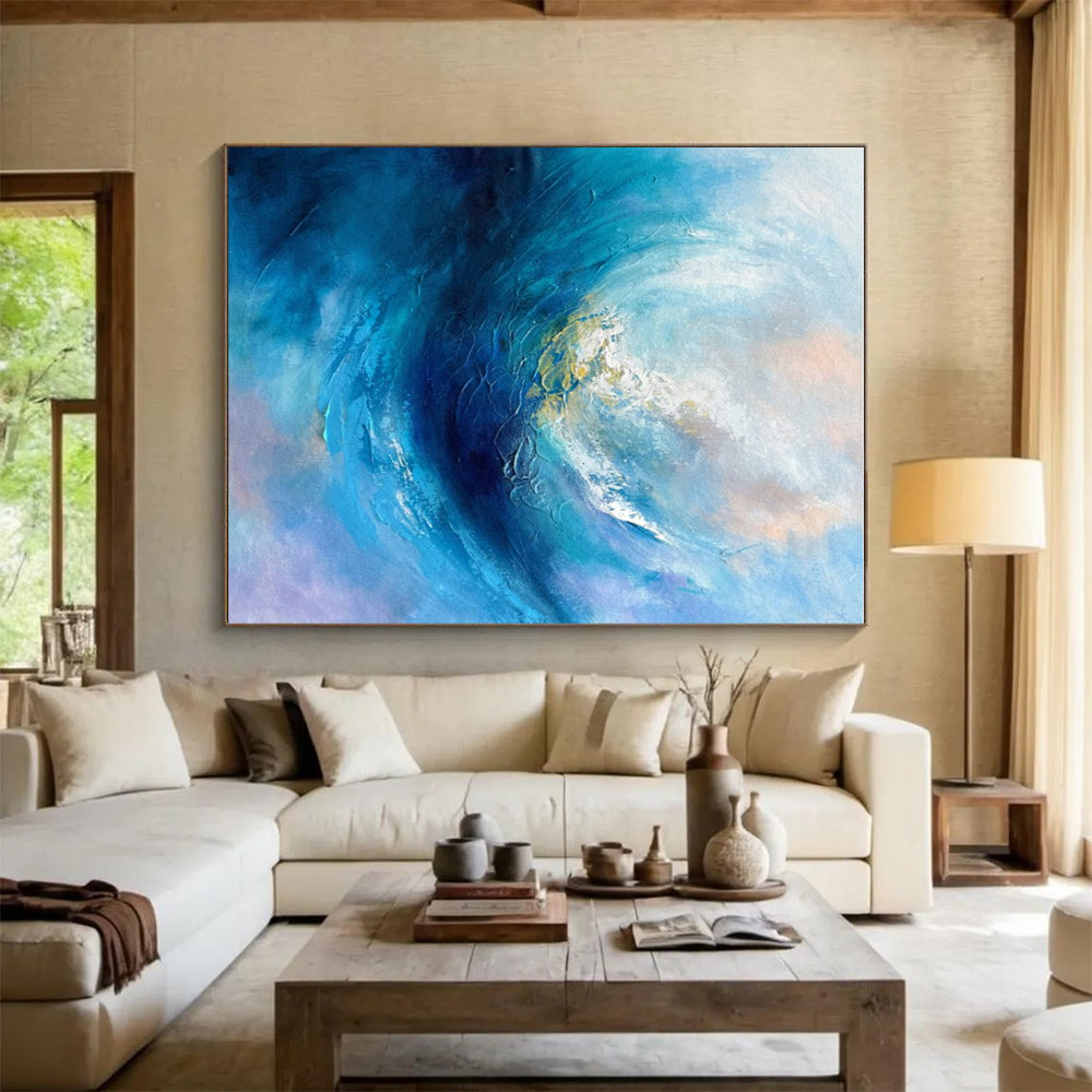 “Swirling Blue Ocean Vortex” - Blue, White, Purple Abstract Seascape Painting On Canvas PS0683