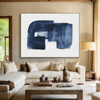 “Indigo Brushstroke Monogram” - Indigo, White Abstract Calligraphic Painting On Canvas PS0749