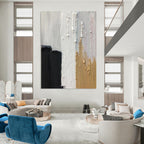 “Earthy Tones: Black, White, Gold Abstract” - Opulent Abstract Painting On Canvas DS397