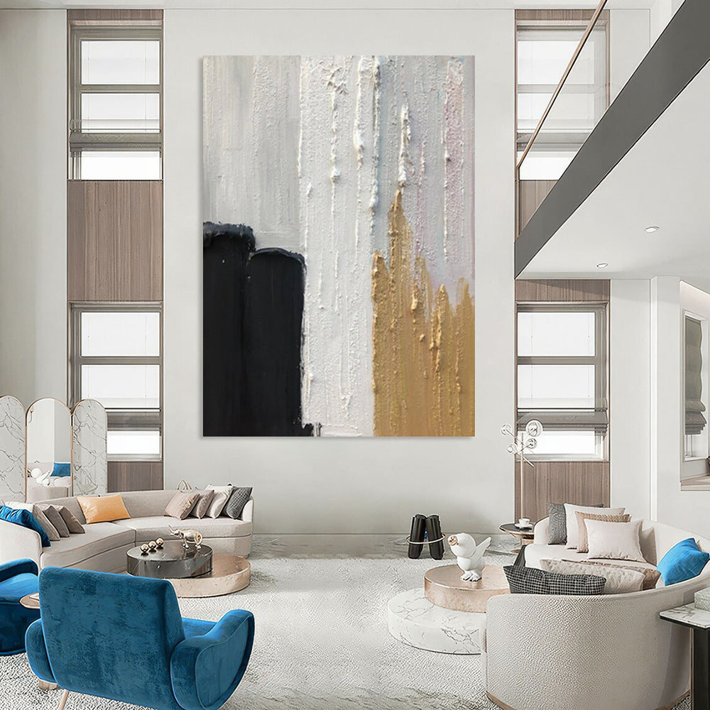 “Earthy Tones: Black, White, Gold Abstract” - Opulent Abstract Painting On Canvas DS397