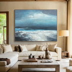 Blue - Grey Night Sky Over Sparkling Sea Seascape Painting On Canvas DKS111