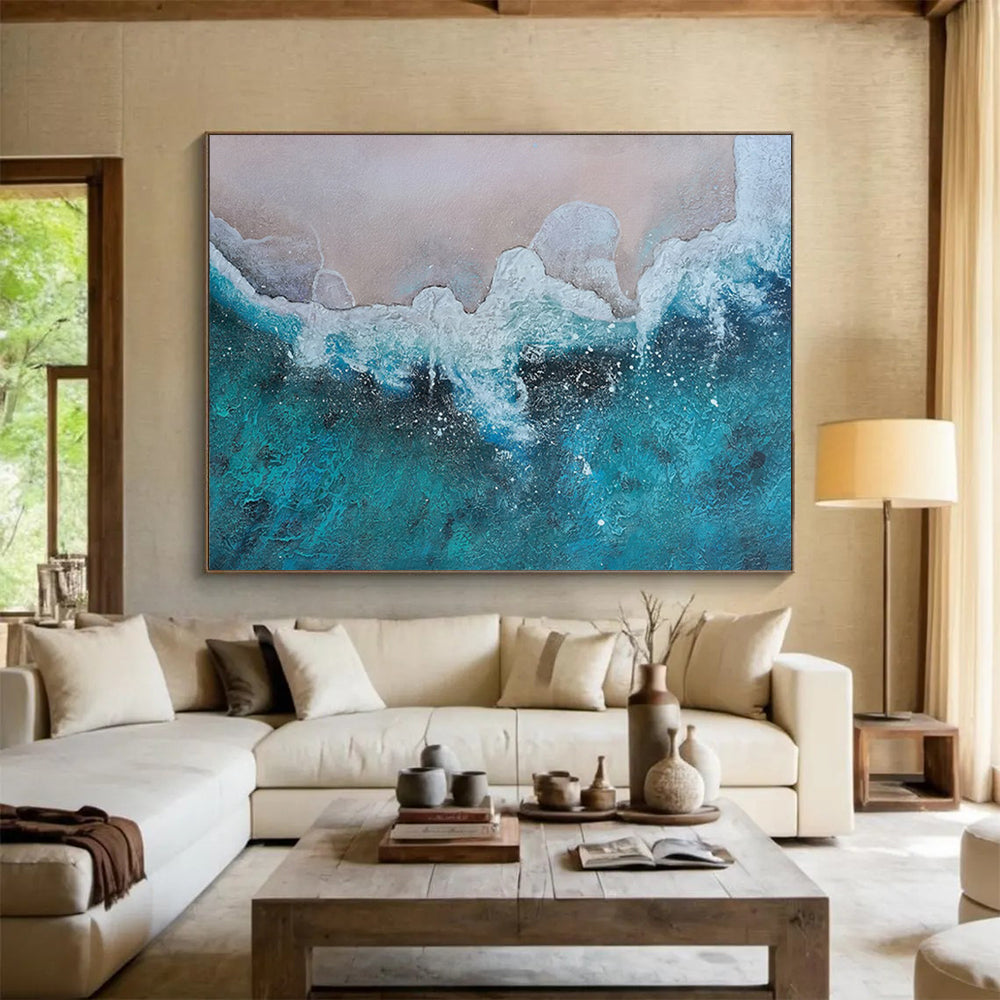 “Textured Coastal Wave in Blues and Whites” - Realistic Marine Oil Painting On Canvas PT040