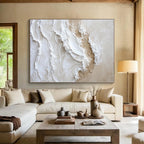 “Cream - White Textured Waves” - Cream, White Textured Abstract Painting On Canvas PS0444