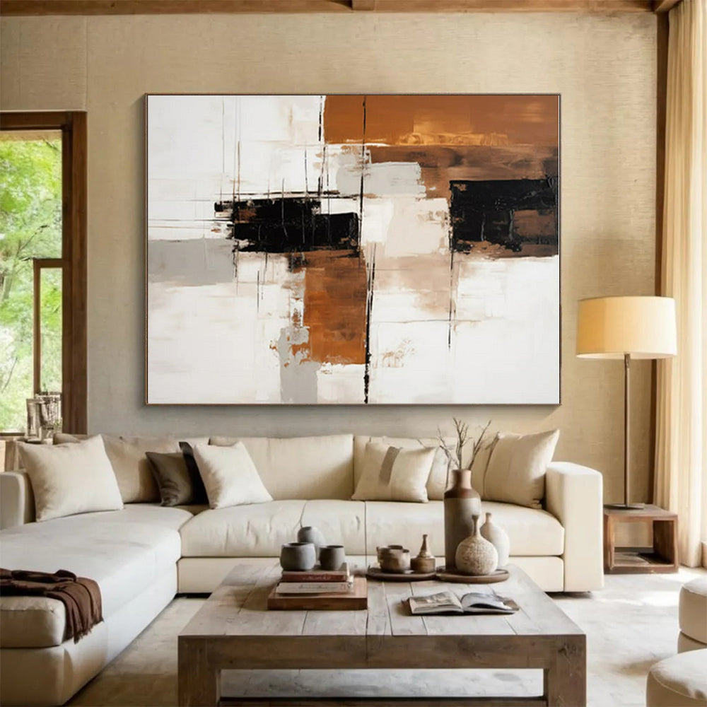 “White - Brown - Black Abstract Minimalist Blocks” Painting On Canvas PS0836