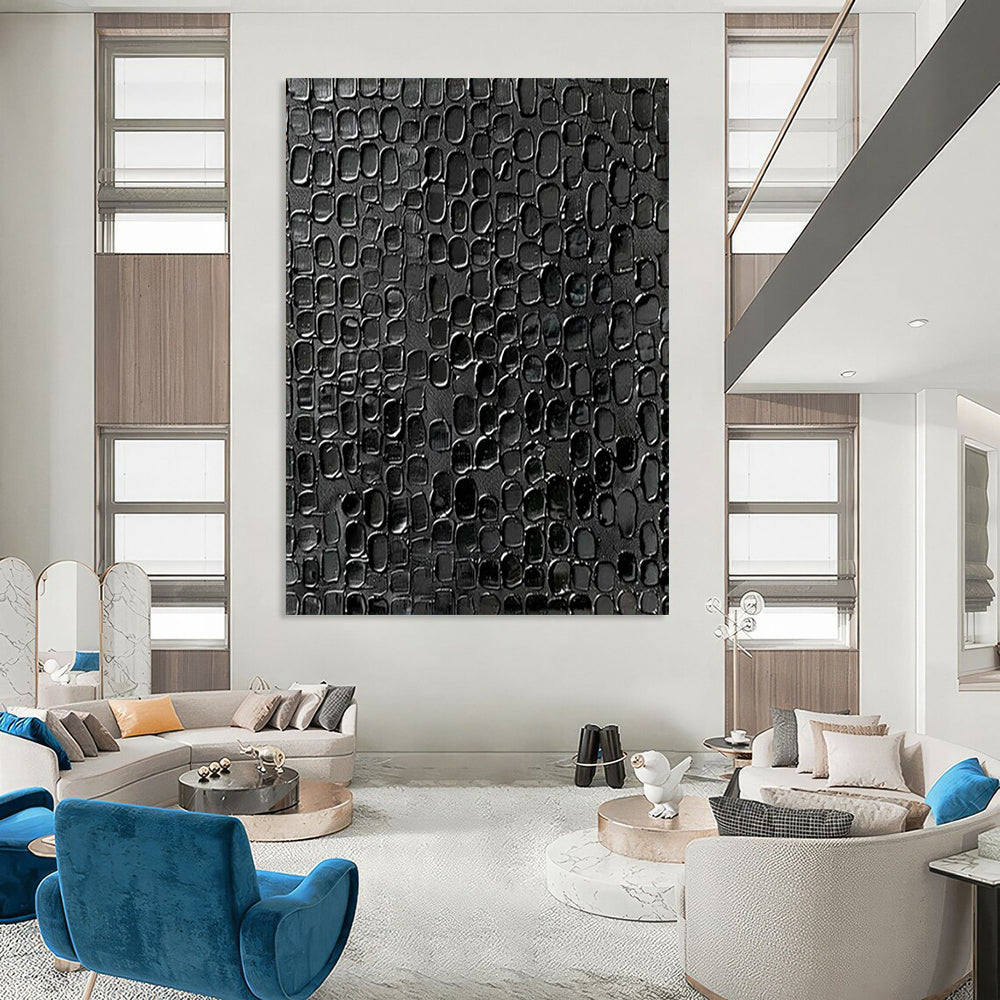 “Black Textured Pattern” - Minimalist Abstract Painting On Canvas PT2361