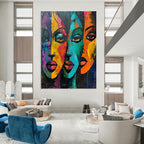 Colorful Visions Vibrant Cubist Faces, Painting On Canvas PT2161