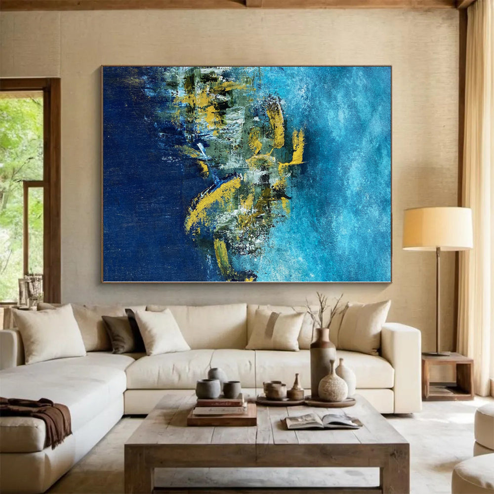 “Blue - Yellow Abstract Harbor” - Maritime Abstract Painting On Canvas PS0062