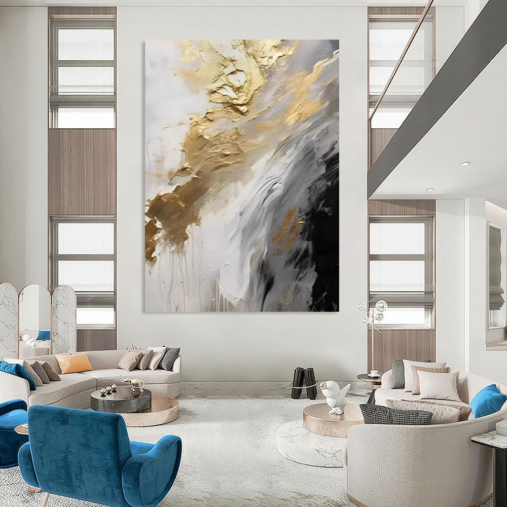 “Gold & Silver Abstract Flow” - Dynamic Abstract Painting On Canvas DS302