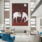 “Rider on White Horse in Red” - Minimalist - Inspired Figurative Painting On Canvas PT1425