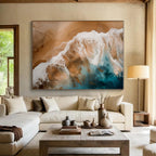 “Aerial Beach View” - Blue, Brown, White Abstract Aerial Seascape Painting PS0766