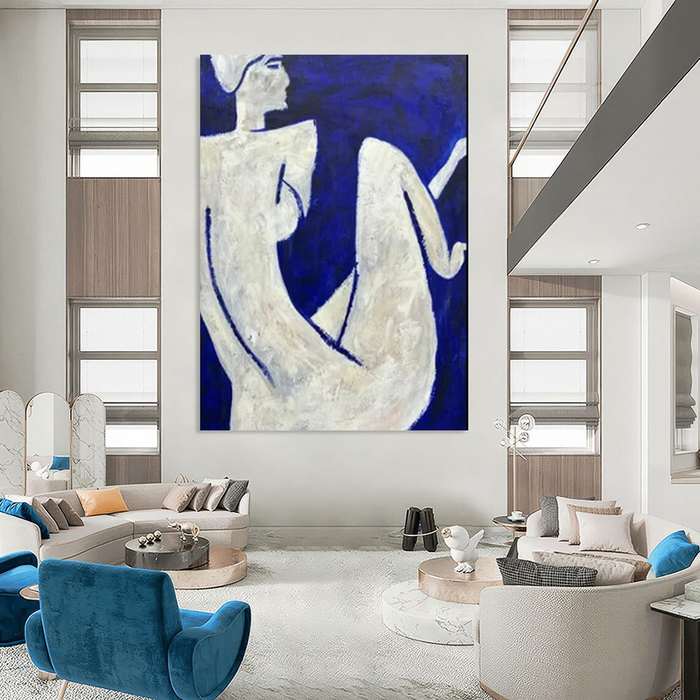 “Blue - White Figures” - Abstract Figurative Painting On Canvas PT2329