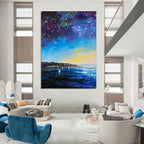 “Starry Night Ocean with Sailboats” - Impressionist Night Sky Painting On Canvas PT1901