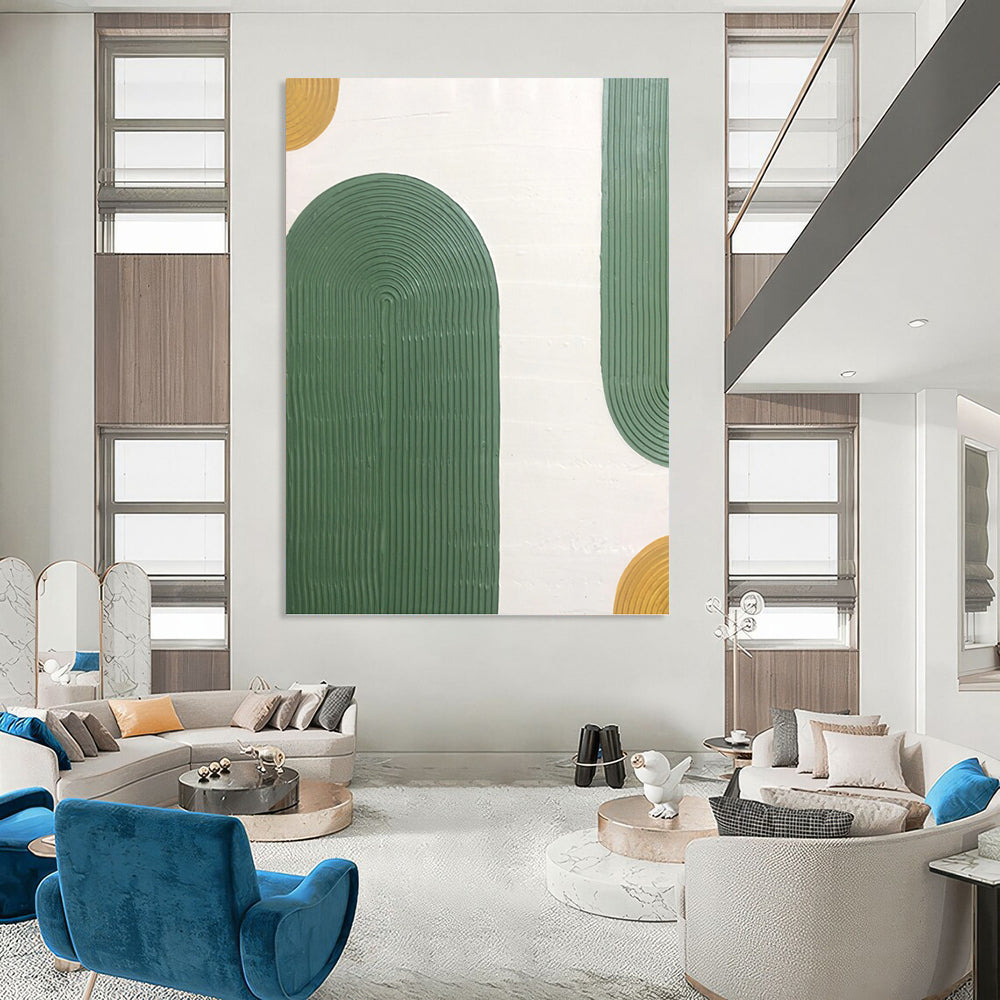 “Green - Gold Arch Textures” - Minimalist Abstract Painting On Canvas PT1170