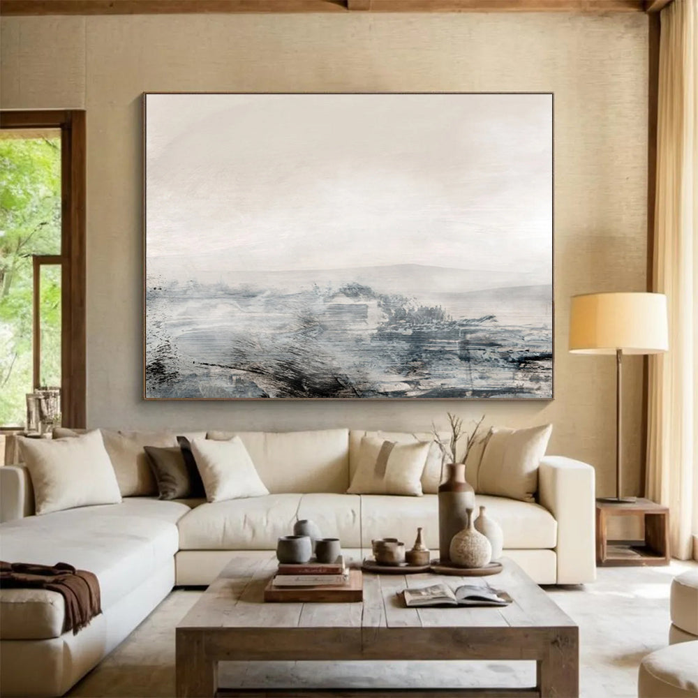 “Minimalist Gray and White Abstract Horizon” - Calm Abstract Painting On Canvas PT136