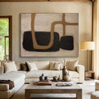 “Black - Brown Curved Abstraction” - Black, Brown Abstract Painting On Canvas PS0536