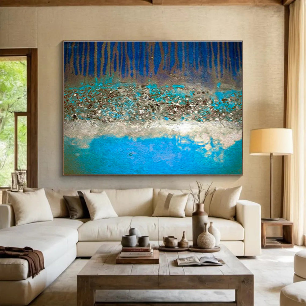 “Textured Blue Forest Abstract” - Nature - inspired Textured Painting On Canvas DKS385