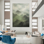 “Misty Mountain Greens” - Green, Gray, Atmospheric Landscape Painting On Canvas PT1480