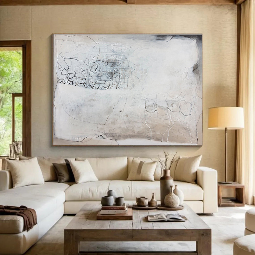 Grey - Toned Abstract with Lines Painting On Canvas DKS081